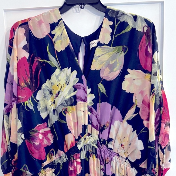 NWT Taylor Plus Size V-Neck Chiffon Elbow-Sleeve Maxi Dress Navy Lilac size 20W - Picture 6 of 12